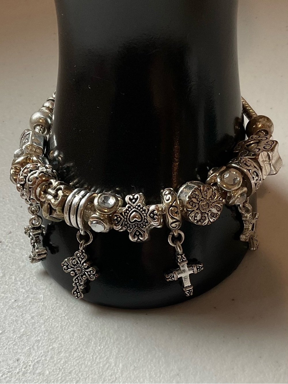 Premier Designs Daily Devotional Silver Plated Religious Cross Charm Bracelet